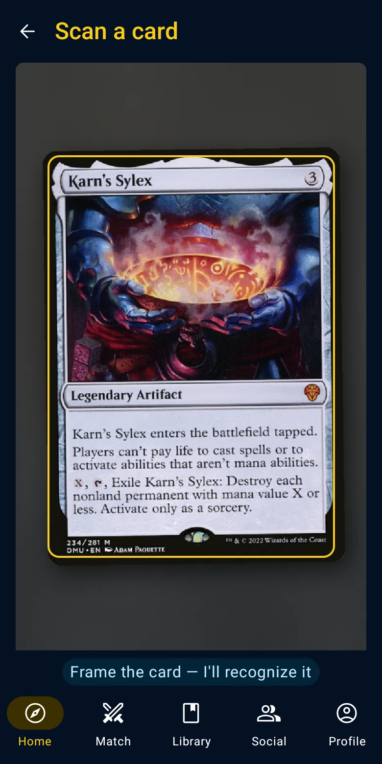 The camera framing a card
